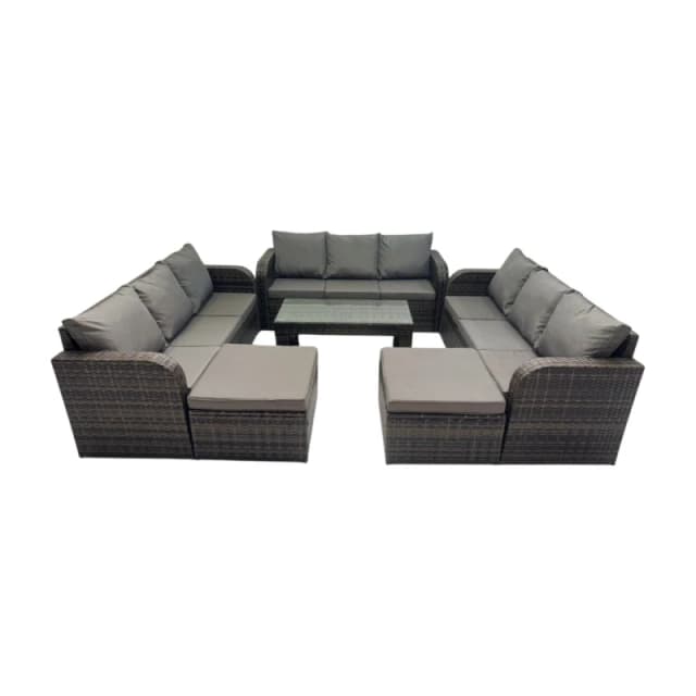 Fimous Rattan Garden Outdoor Furniture Set with 2 Big Footstools in Dark Grey Dark Grey Unisex