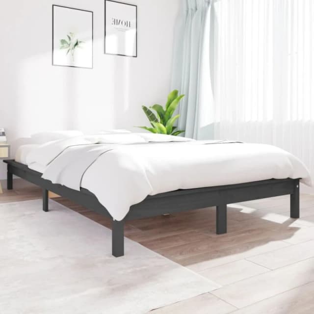Vidaxl Bed Frame Grey 140X200 Cm Solid Wood Pine, Grey 820543