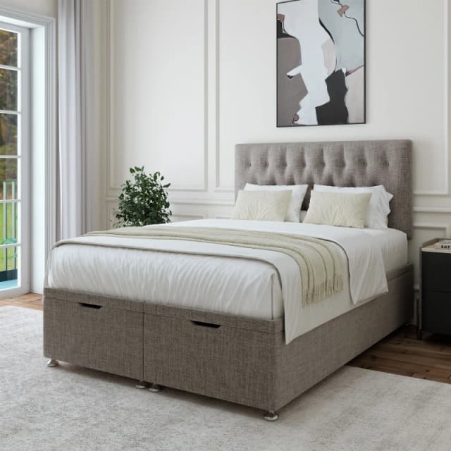 Bedmaster Bedmaster Linen Ottoman Divan Base And Button Headboard in Grey Size: Super King Grey Super King Unisex 7867869892480