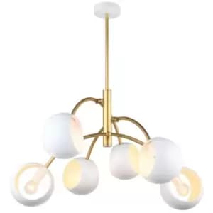 Italux Lighting - Italux Melvo - Modern Hanging Pendant White, Golden 6 Light with White Shade, E14