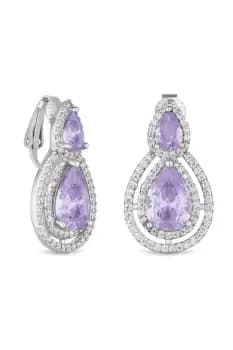 Rhodium Plated Amethyst Clip Earrings