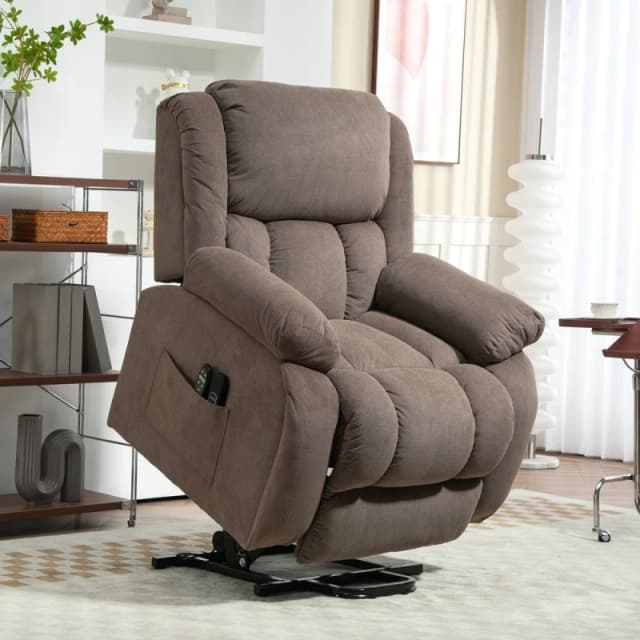 HOMCOM Power Lift Recliner Chair, Reclining Chair with Massage, Light Brown Size: Armchair Light Brown Unisex Armchair