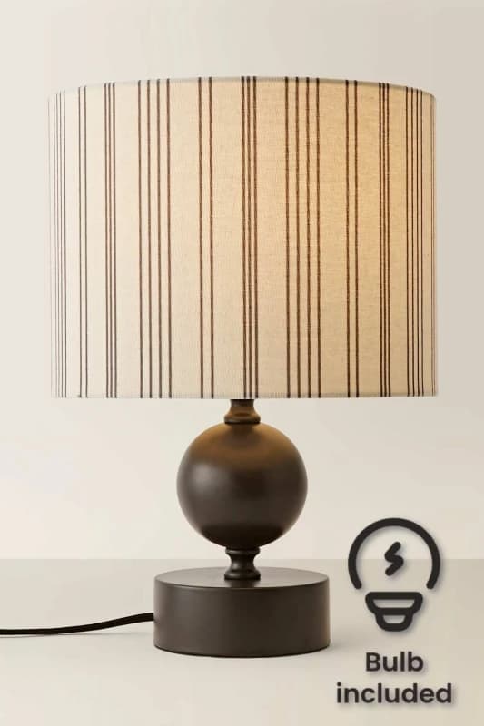ValueLights ValueLights Anthony Candlestick Table Lamp with Linen Stripe Lamp Shade and Bulb in Nude Nude One Size Unisex 5059406069109
