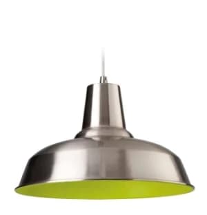 Smart 1 Light Dome Ceiling Pendant Brushed Steel, Green Inside, E27
