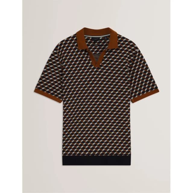 Ted Baker Mens Jacquard Short Sleeve Polo Shirt Brown-Tan male S (2)