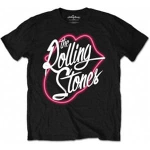 Rolling Stones Neon Lips Script Mens Black T Shirt: Large