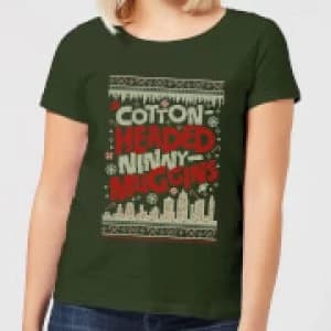 Elf Cotton-Headed-Ninny-Muggins Knit Womens Christmas T-Shirt - Forest Green - L