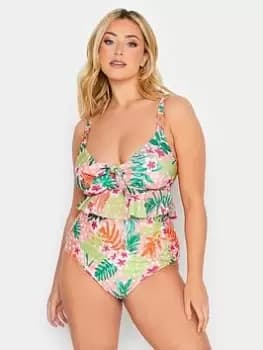 Yours Bali Floral Knot Front Bikini Top, Orange, Size 16, Women