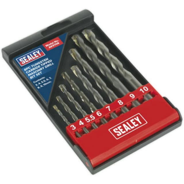 Loops 8 Piece Tungsten Carbide Tipped Masonry Drill Bit Set - 3 to 10mm - Flute Shank Multi