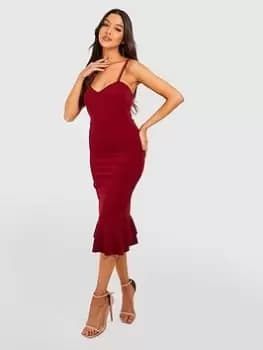 Boohoo Frill Hem Strappy Midi Dress - Burgundy, Purple, Size 12, Women