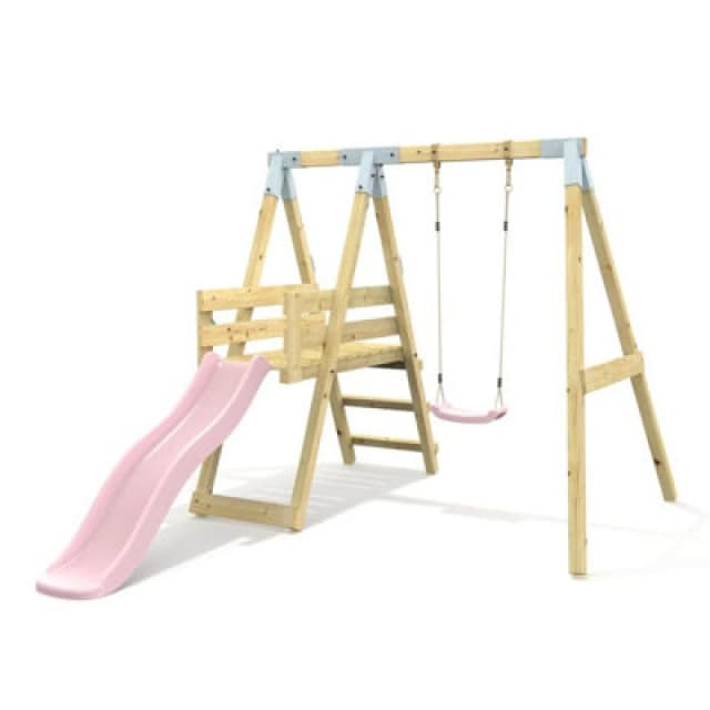 Rebo Premium Single Garden Swing With Deck For Kids - Flex Dusky Pink