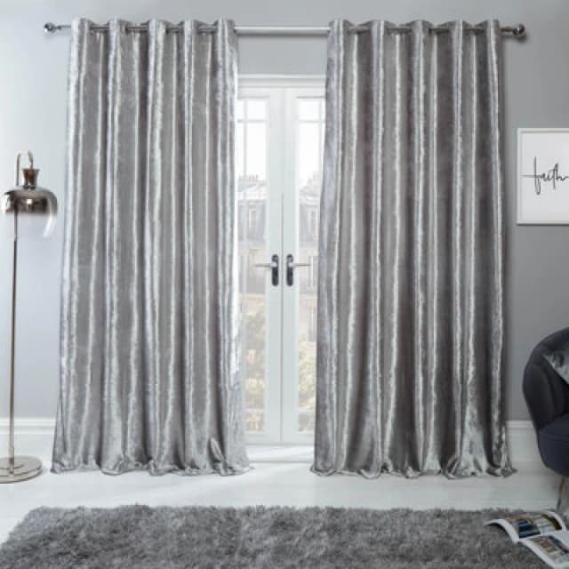 OHS OHS Ready Made Eyelet Crushed Velvet Curtains, Silver in Light Grey Size: 117cm width x 229cm drop Light Grey 117cm width x 229cm drop Unisex 50