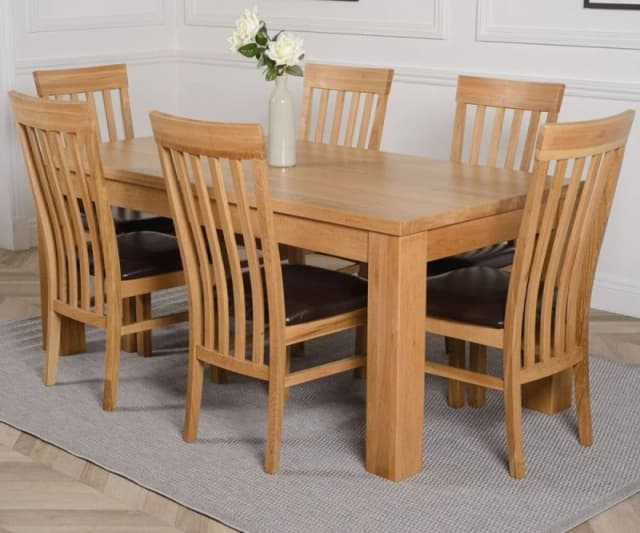 Thats Furniture Dakot 182 x 92cm Oak Large Dining Table & 6 Harvard Chairs in Brown Size: 182 x 92cm Brown Unisex 182 x 92 cm