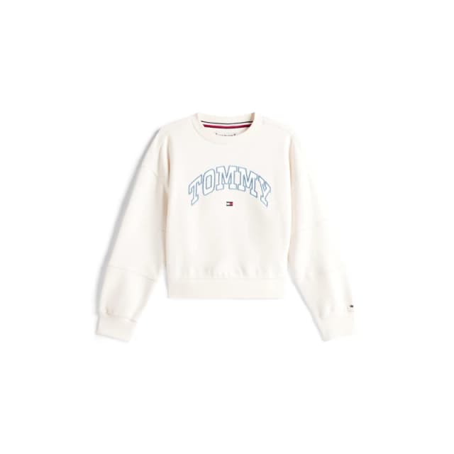 Tommy Hilfiger Kids Varsity Crew-Neck Relaxed Fit Sweatshirt Crew Sweaters 14Y Cream 52287869255