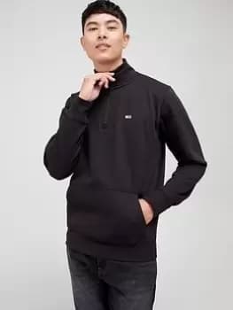 Tommy Jeans Regular Fit Mock Neck Quarter Zip Sweat Top - Black, Size XS, Men