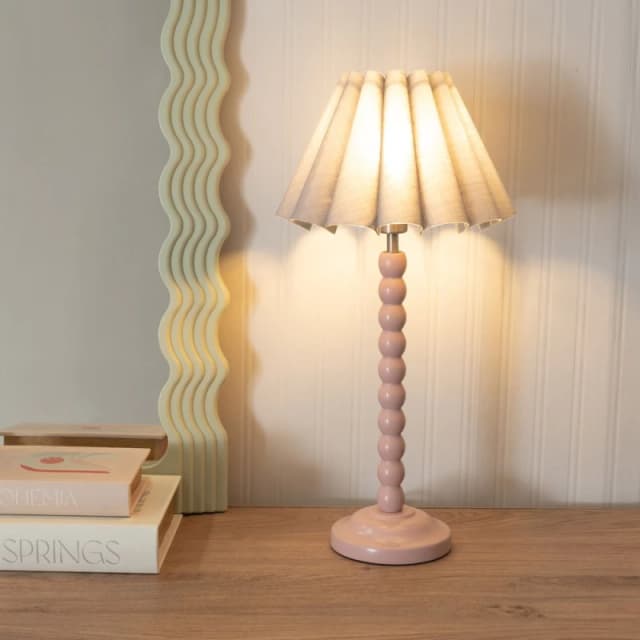 ValueLights ValueLights Bobbins Painted Rose Table Lamp with Scallop Tapered Lamp Shade in Grey Grey One Size Unisex 5059406056284