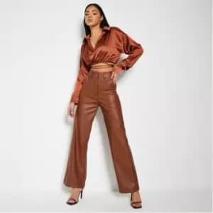 I Saw It First Wide Leg Faux Leather Trousers - Brown