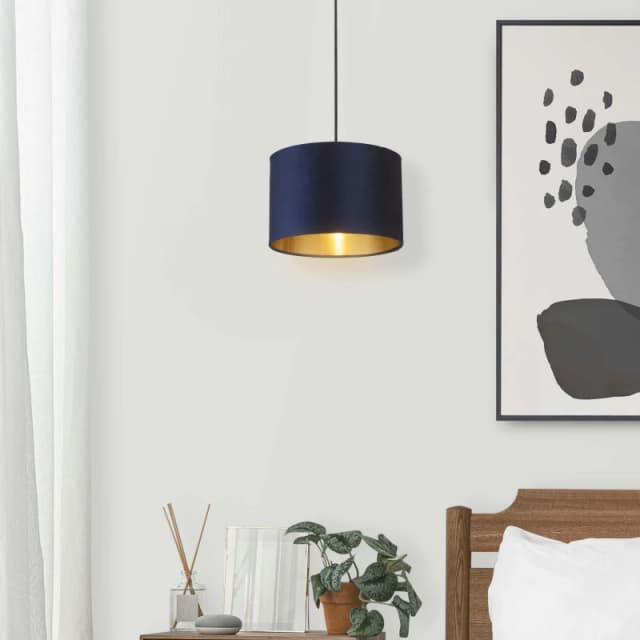 Lighting Collection NAVY VELVET DRUM SHADE & GOLD INNER (D30cm) Navy unisex One Size