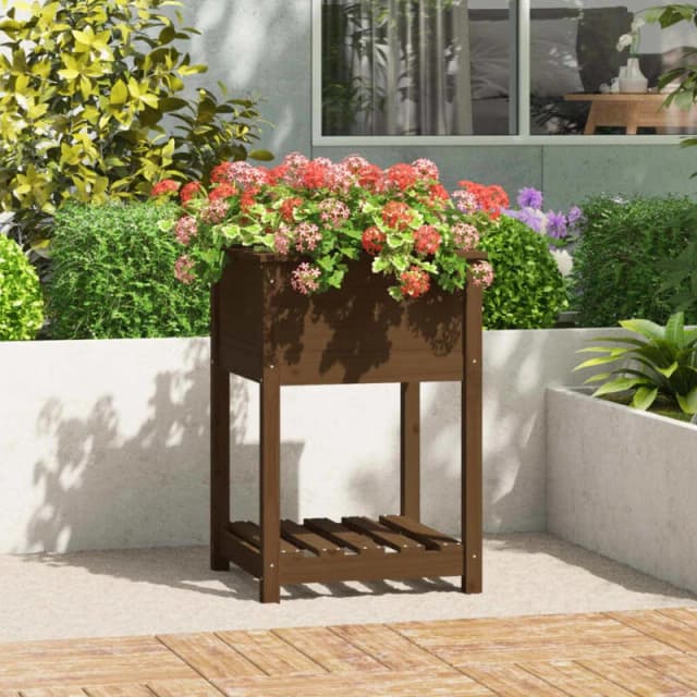 VIDAXL Planter with Shelf Honey Brown 54x54x81cm Solid Wood Pine Vidaxl 823776