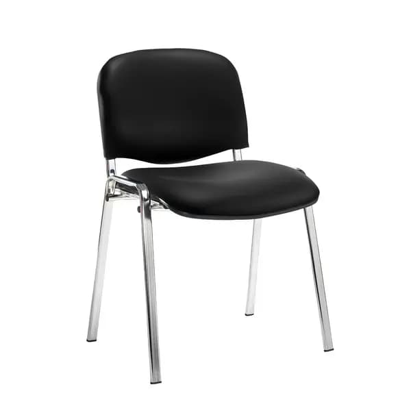 Taurus Padded Vinyl Stackable Waiting Room Chair - Chrome - No Arms - Nero Black vinyl