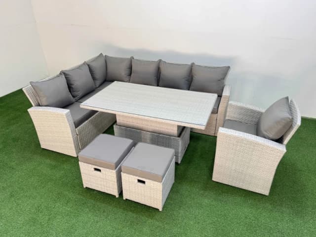 Fimous 9 Seat Garden Furniture Corner Sofa with 2 Small Footstools Light Grey Light Grey Unisex