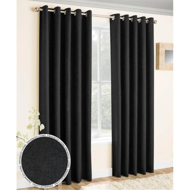 Enhanced Living 'Vogue' Black Eyelet Thermal Noise Reducing Dim Out Curtains Pair Black