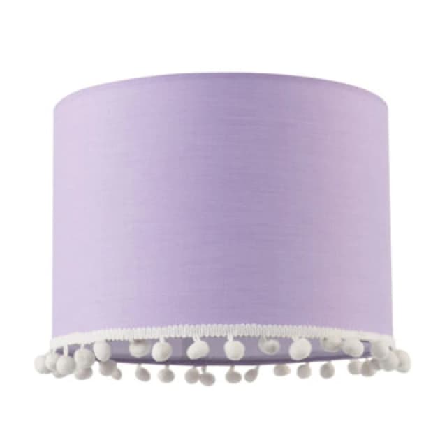 Happy Homewares Cute And Modern Lilac Cotton 10 Lamp Shade With White Woolly Pom Poms