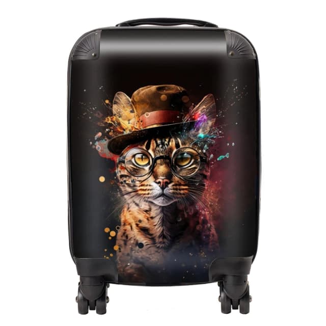 Warren Reed - Designer Bengal Cat & Hat Splashart Suitcase Size: Large Multicolor Unisex Large