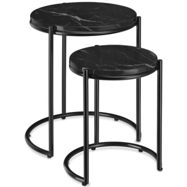 Tectake Side Table Ellsa - Marble Top, Steel Frame, Elegant Design Set Of 2 Black/black