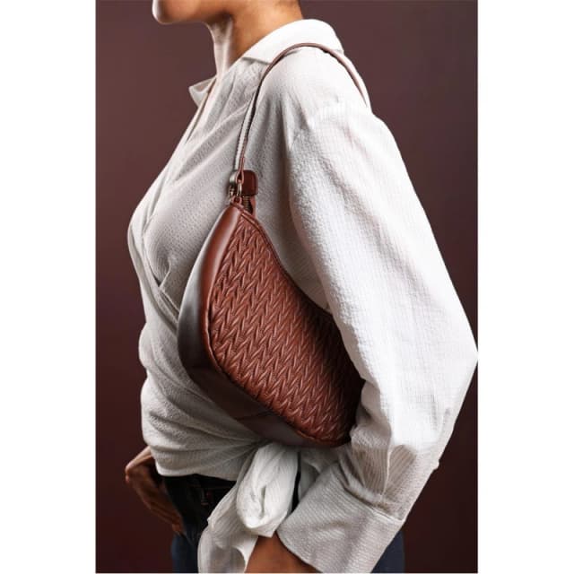 Wheres That From Quilted Crescent Shoulder Bag in Chain Detail Brown female One Size