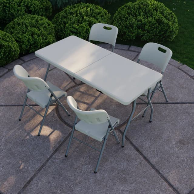 Lassic Outdoor Folding Table 5ft & 4 Folding Chairs White unisex 5 Piece