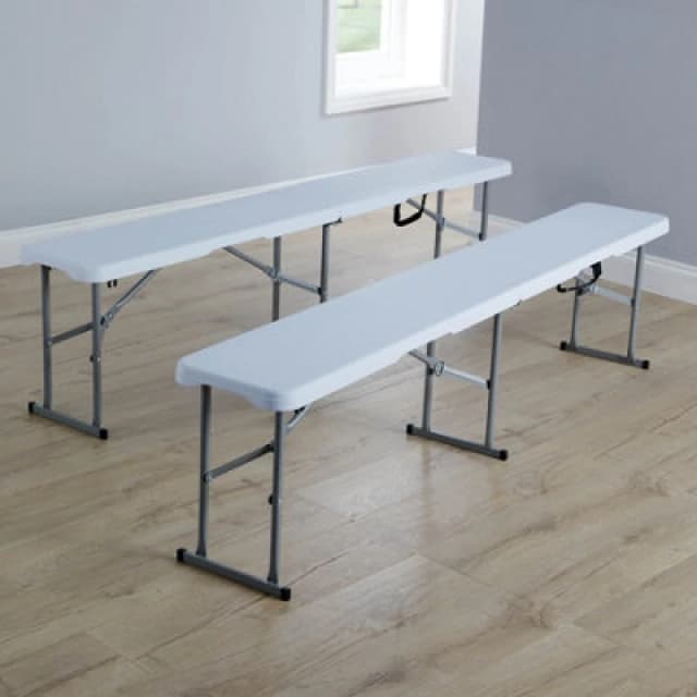 Home Source Pair Of 6ft Folding Trestle Indoor Outdoor Benches