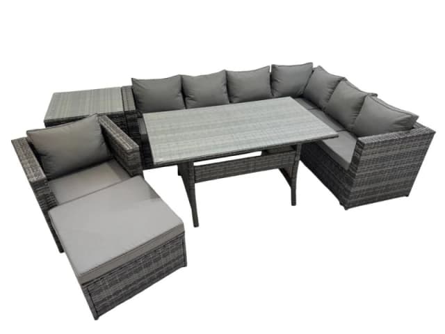 Fimous 8 Seater Patio Dining Corner Sofa Sets with Chair Big Stool Side Table in Dark Grey Dark Grey Unisex