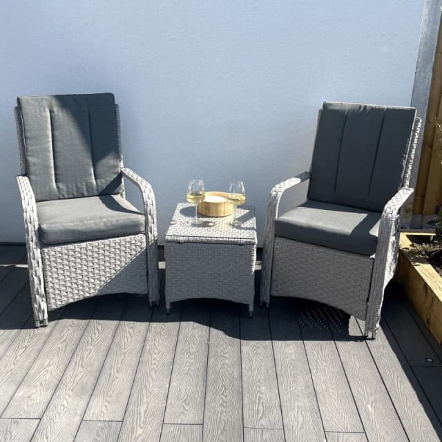 Outdoor Living Leigh Wicker Rattan Natural Bistro Set with Outdoor Cushions in Light Grey Light Grey Unisex