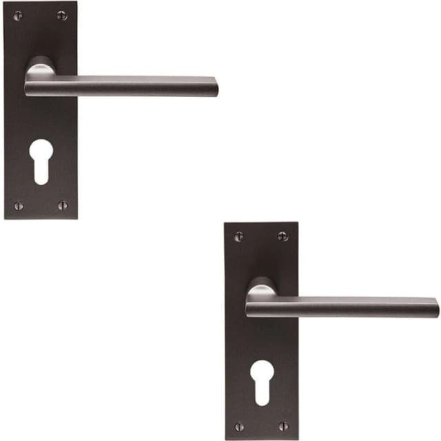 Loops 2x PAIR Straight Bar Handle on Slim Euro Lock Backplate 150 x 50mm Matt Bronze Multi