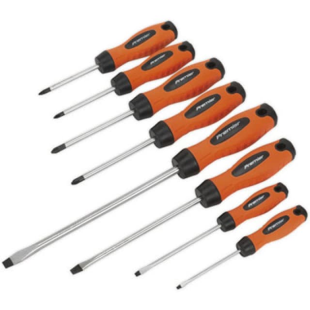 Loops 8 PACK - Hi-Vis Orange Screwdriver Set - Slotted Phillips POZI Premium Drivers Orange