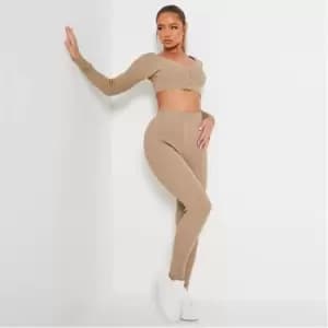 I Saw It First Button Front Rib Seamless Leggings - Neutral