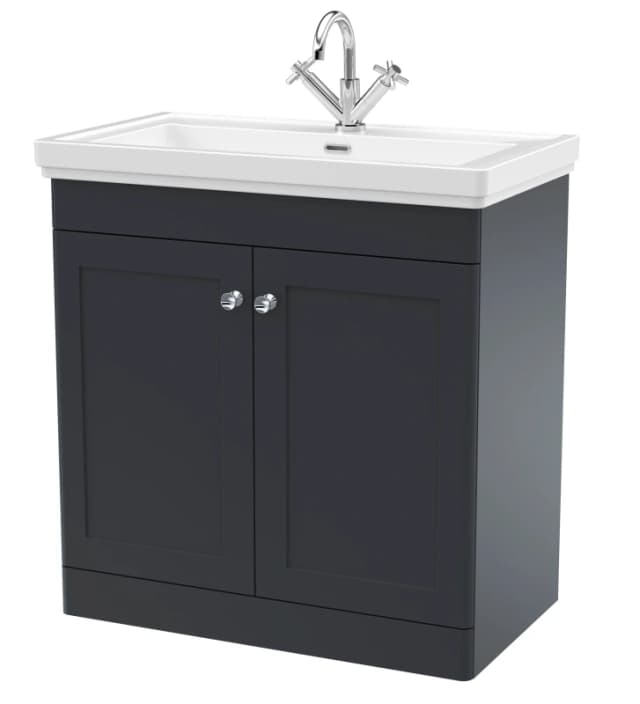 Balterley Floor Standing 2 Door Vanity Unit 1 Tap Hole Fireclay Basin 800mm Grey
