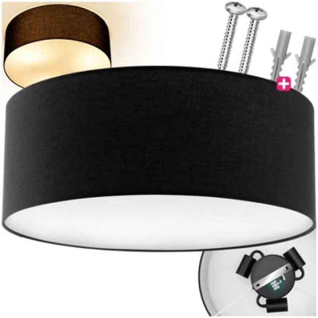 Charnwood Ceiling Light Circum - Textile Lampshade In Linen Look, Steel Frame 40 X 40 X 15.5cm - Black