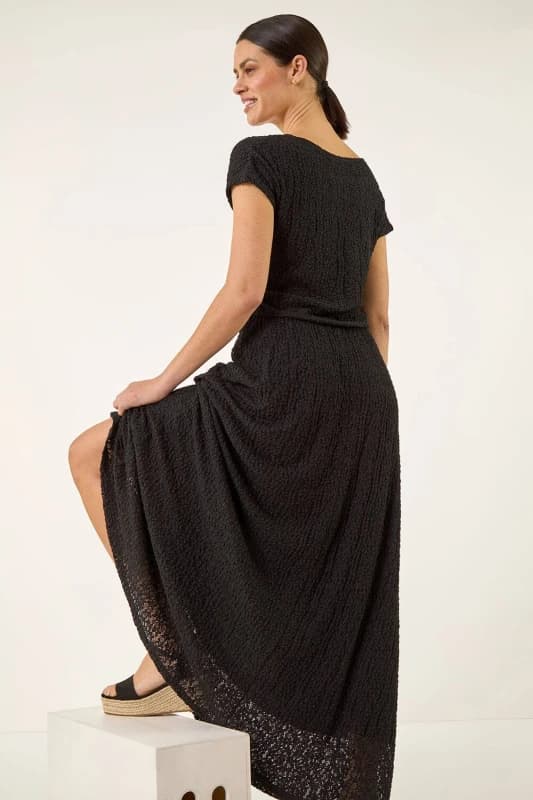 Roman Womens Textured Floral Lace Maxi Dress in Black Size: 14 Black Female 14