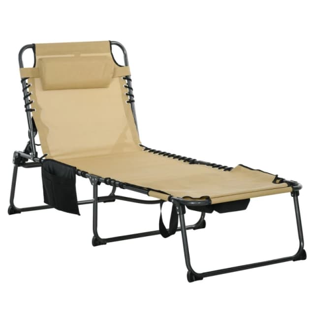 Outsunny Folding Sun Lounge w/ Reclining Back - Beige 84G-269V70BG
