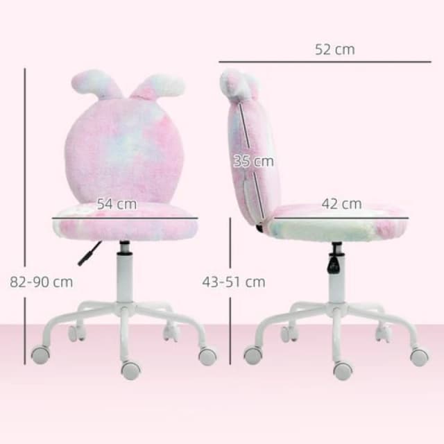 HOMCOM Armless Desk Chair Bunny Vanity Chair with Swivel Wheels Colourful, Multi 921-834V70MX