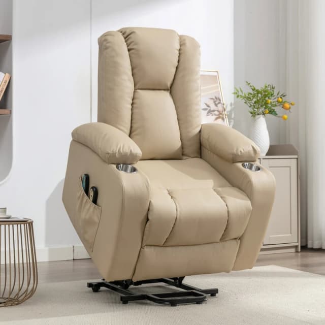 Artemis Home Hartville Electric Lift Assist Riser Recliner with Massage & Heat in Cream Cream Unisex