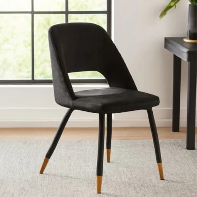 Orsina Black Velvet Dining Chair, Velvet Upholstered Accent Dining Table Chair, Tapered Back Living Room Chair