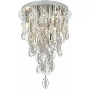 PREMIUM Crystal Flush Ceiling Light Chrome & Glass 3 Lamp Chandelier Fitting