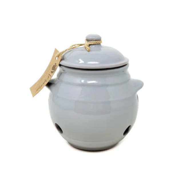 Verano Spanish Ceramics Rustic Pastel Fully Dipped Terracotta Kitchen Garlic Storage Jar W/ Lid Grey (H) 15Cm