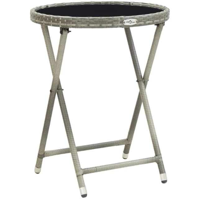 Tea Table Grey 60cm Poly Rattan and Tempered Glass