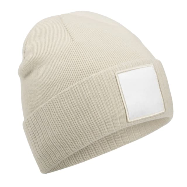 Beechfield Beechfield Men Patch Applique Beanie in Light Beige Light Beige One Size Male 5063574673785
