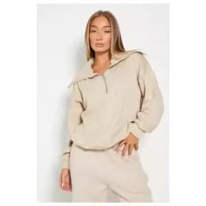 I Saw It First Zip Front Oversized Collar Sweatshirt - Brown
