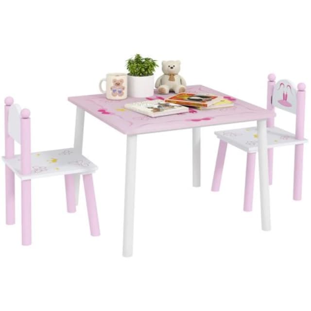 AIYAPLAY Princess Design Toddler Table and 2 Chairs Set, for Playroom Pink